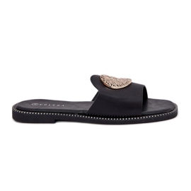 Eco leather flat flip flops with black decoration