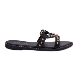 Decorated flat women's black flip flops Decorated flat women's black flip flops