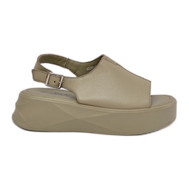 S.Barski Women's leather sandals on the D&amp;A SJ2301-2 Green platform