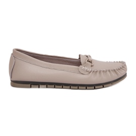 S.Barski Flat leather loafers with an ornament of S. Barski LR51-547 beige