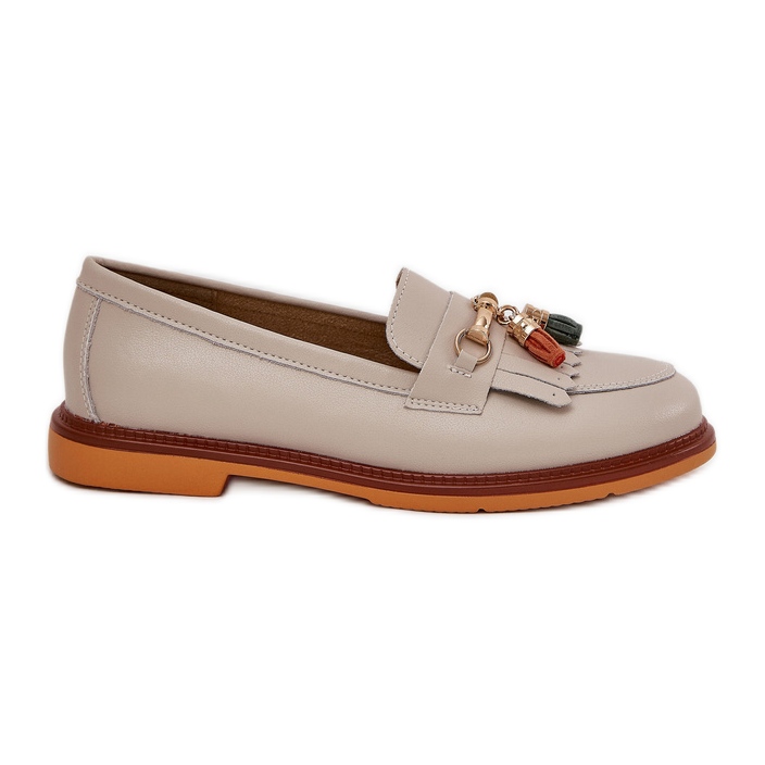 S.Barski Leather elegant flat-heeled loafers S. Barski LR51-768 beige S.Barski Leather elegant flat-heeled loafers S. Barski LR51-768 beige