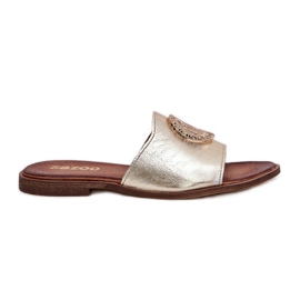 Zazoo 2938 Flat -heeled leather flip flops with golden ornament