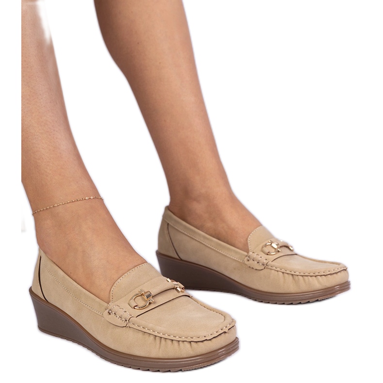 Women's moccasins on a wedge with a matte finish beige
