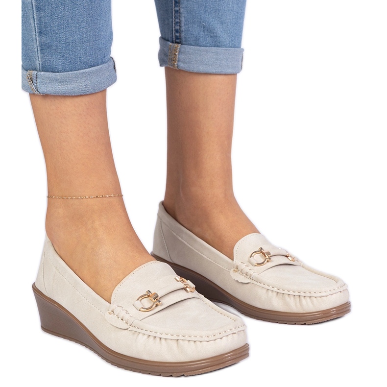 Beige Women's Moccasins on wedge with a matte finish Beige Women's Moccasins on wedge with a matte finish