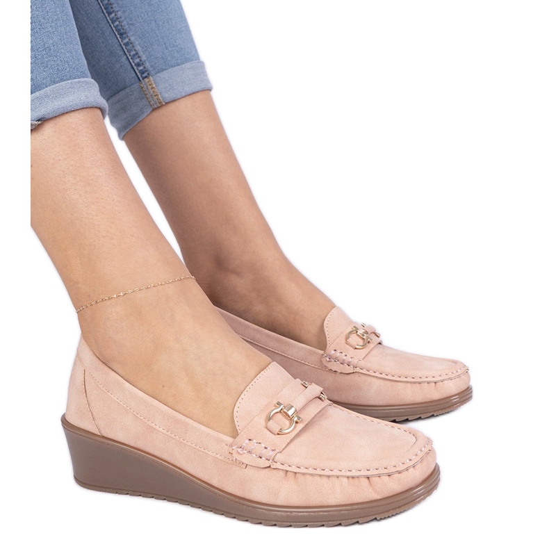 Pink women's moccasins with a matte finish