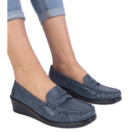 Navy women's wedge moccasins blue