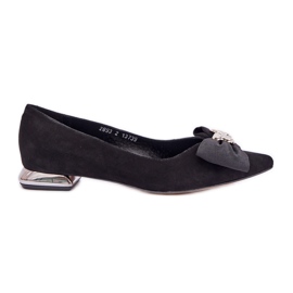 Elegant suede women's ballerinas with Laura Messi 2893 black bow Elegant suede women's ballerinas with Laura Messi 2893 black bow