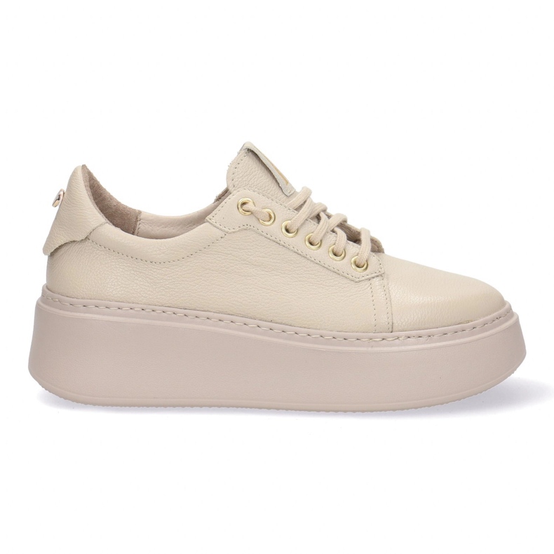 Women's leather sneakers on the Pollonus beige 5-1722-002 platform