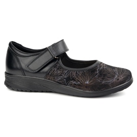 But-Bal Women's leather Velcro shoes with a floral pattern 696BB black
