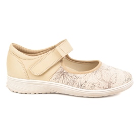 But-Bal Women's leather Velcro shoes with a floral pattern 696BB beige