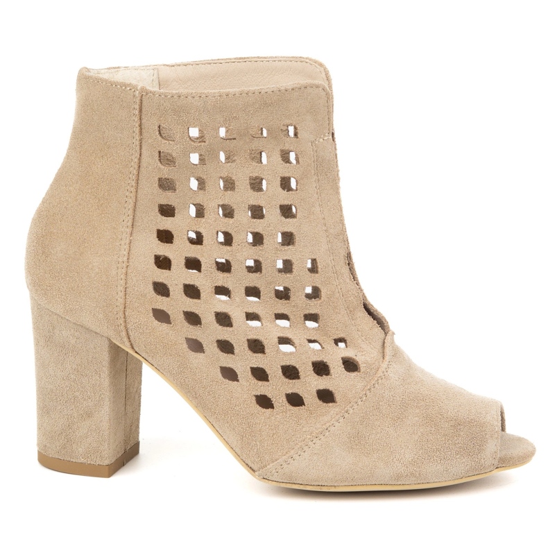 Exquisite Women's openwork suede boots on the 1554ex beige post