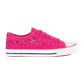 Pink openwork tied sneakers