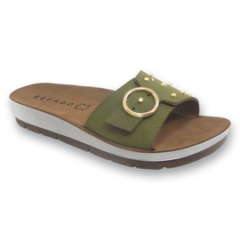 Befado Women's Leather Slippers 158D271 with green rhinestones