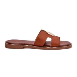 Flat flaps with cutouts and Camel decoration brown