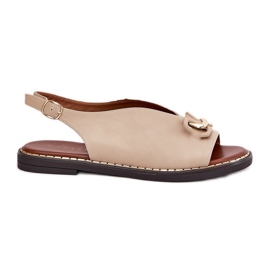 Flat -heeled sandals with an ornament of eco leather beige