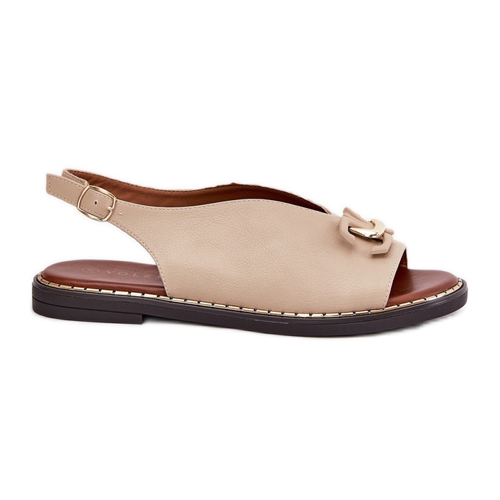 Flat -heeled sandals with an ornament of eco leather beige