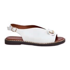Flat -heeled sandals with decoration eco leather white