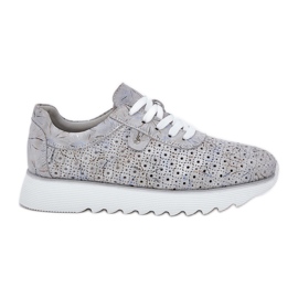 S.Barski Suede patterned sports shoes on a platform with d &amp; a lr51-635 silver glitter grey