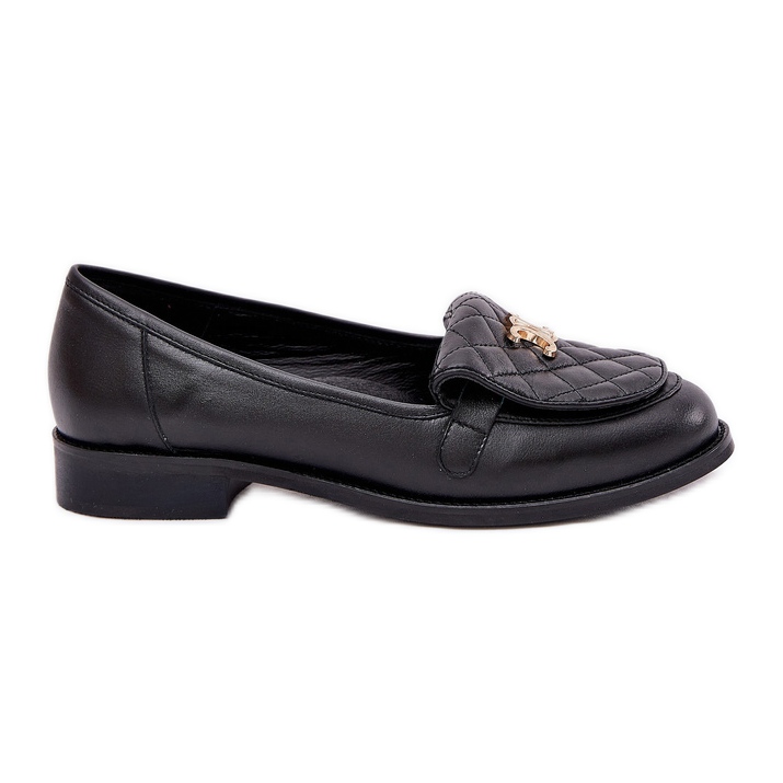Leather loafers with a golden decoration Laura Messi 2927 black