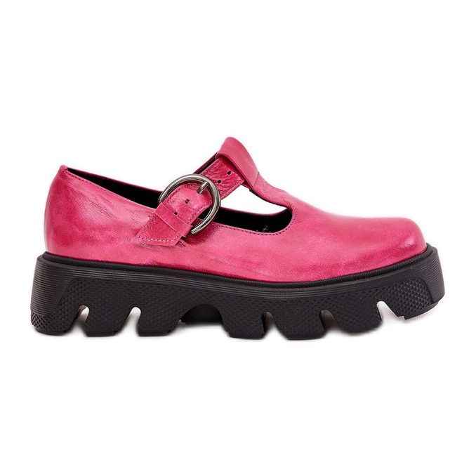 Painted leather shoes with a Zazoo buckle 20183 fuchsia pink