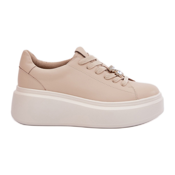 Women's leather sports shoes on the platform with Vinceza 39922 beige