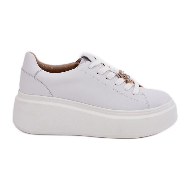 Women's leather sports shoes on the platform with Vinceza 39922 WHITE