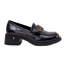 Painted leather high -heeled loafers Vinceza 18102 Black Painted leather high -heeled loafers Vinceza 18102 Black