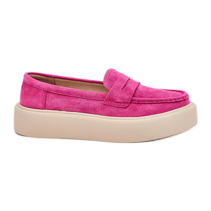 Women's suede moccasins on the Vinceza 79535 FUKSJA platform pink