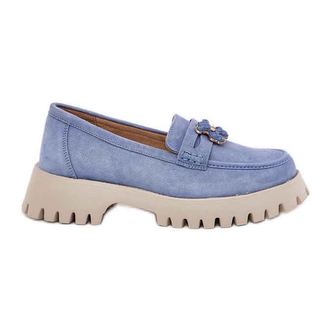 Women's suede moccasins with pins bear Vinceza 79533 blue Women's suede moccasins with pins bear Vinceza 79533 blue