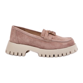 Women's suede moccasins with pins bear Vinceza 79533 beige