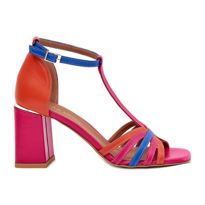 Leather sandals on the Laura Messi 2879 multicolor post red Leather sandals on the Laura Messi 2879 multicolor post red