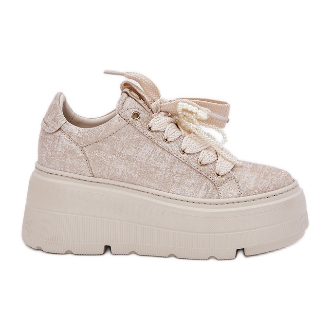Leather sneakers on the Chebello 4658 zloty platform golden