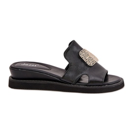 Jezzi Women's flip flops on anchoic leather wedge with decoration black