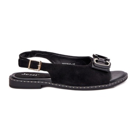Jezzi Flat sandals with decoration eco suede black