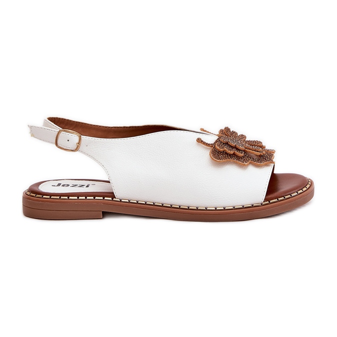 Jezzi Flat -heeled women's sandals with a white decoration