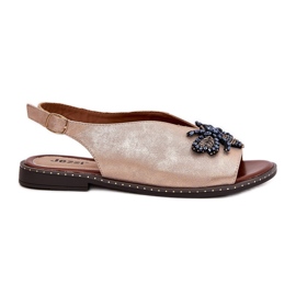 Jezzi Shiny women's sandals with decoration flat pink gold