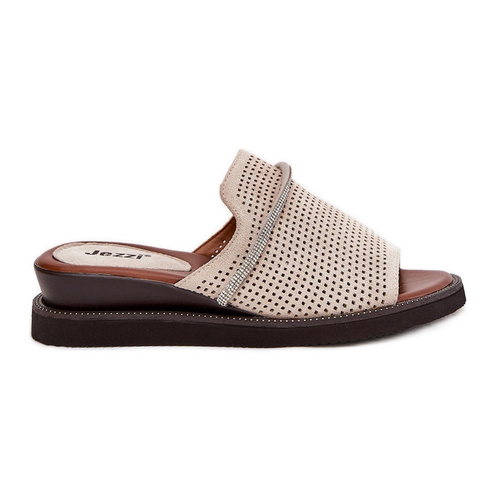 Jezzi Women's wedges with a decorative beige strap