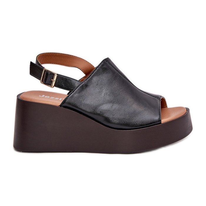 Jezzi Women's sandals with eco leather on the platform and black wedges
