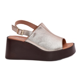 Jezzi Women's sandals with eco leather on the platform and gold wedges golden