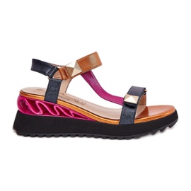 S.Barski Women's leather sandals CR51-135 Navy blue