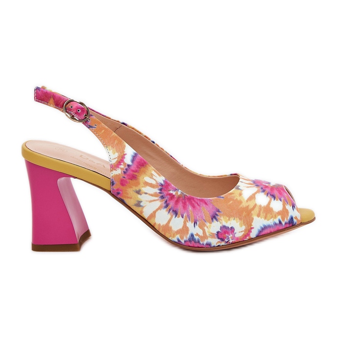 S.Barski Leather patterned women's sandals on the Yellow CR51-006 multicolor post