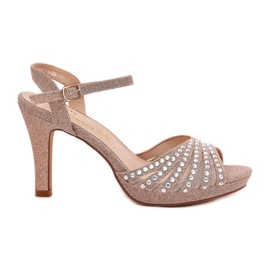 S. BARSKI Sandals on a pin with decoration and glitter MR1038-33 Champagne pink