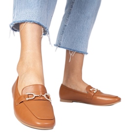 Brown elegant loafers with zircons
