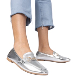 Silver elegant loafers with zircons