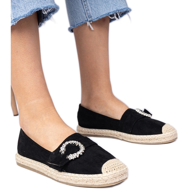 Black espadrilles decorated with zircons