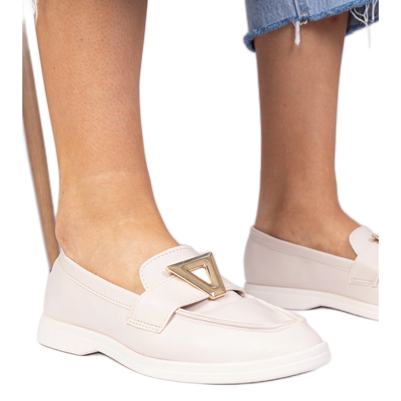 Beige women's loafers with an elegant decoration