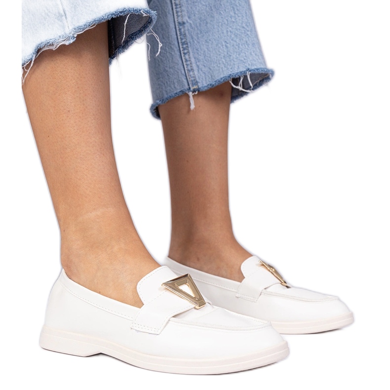 White women's loafers with an elegant decoration