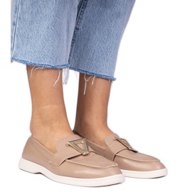 Dark beige women's loafers with an elegant decoration