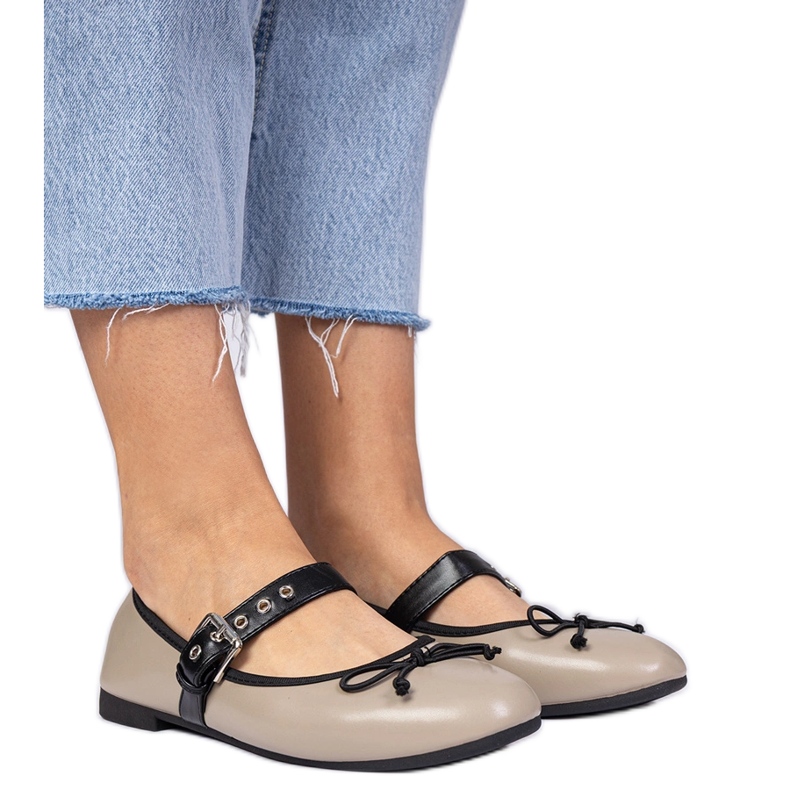 Dark beige women's ballerinas with a bow