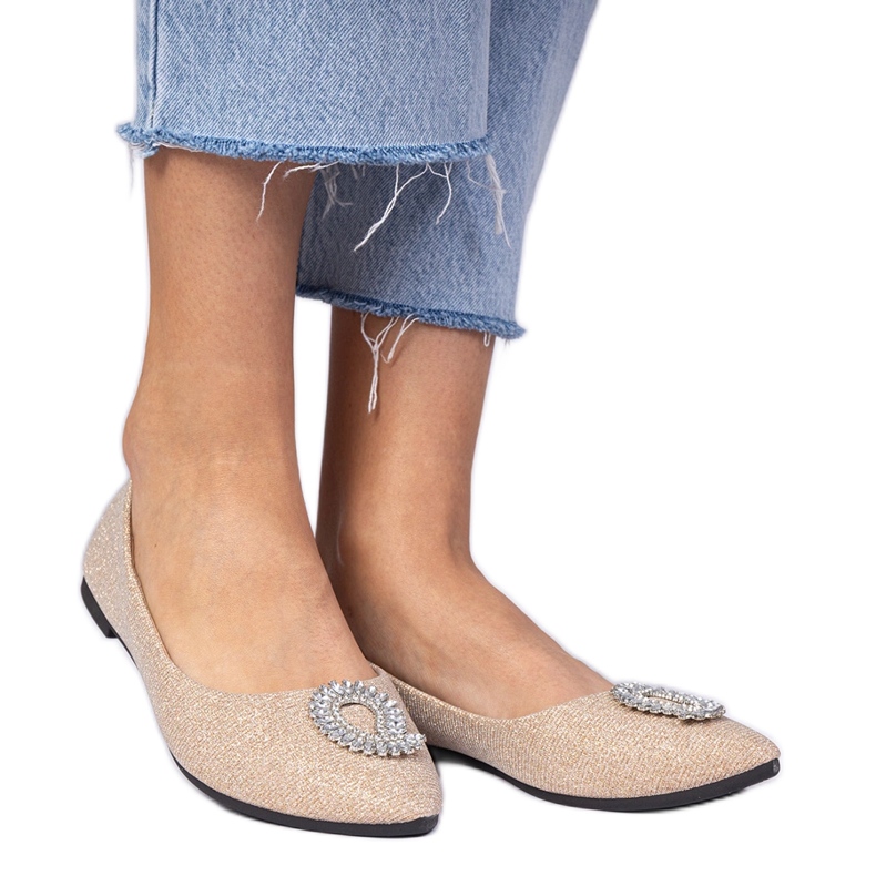 Women's champagne glitter ballerinas with zircons golden Women's champagne glitter ballerinas with zircons golden